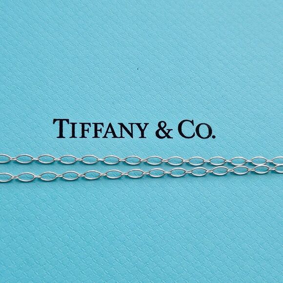 🧧SOLD🎋Tiffany & Co. Blue Enamel Knot Key Pendant Silver Oval Link Necklace 30” - Picture 7 of 9